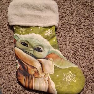 Green and White Baby Yoda Christmas Stocking